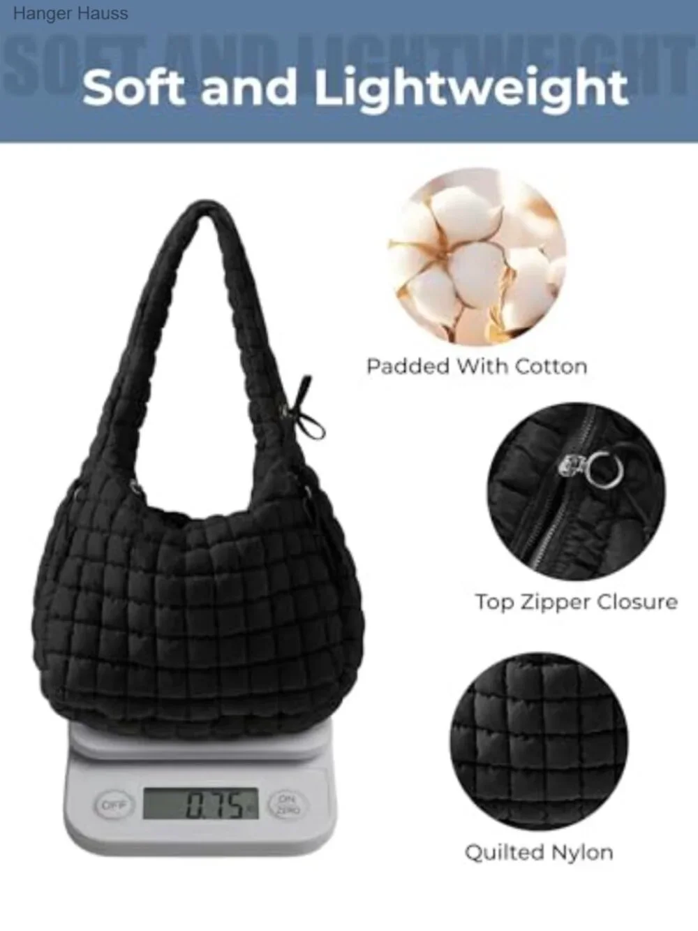 Quilted Puffer Tote Bag Crossbody Nylon Hobo Shoulder Bag Large